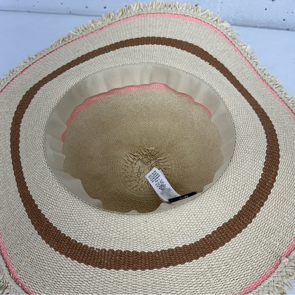Roxy size M/ L Straw Pink Stripe Floppy Fringe Sun Hat - Picture 7 of 11